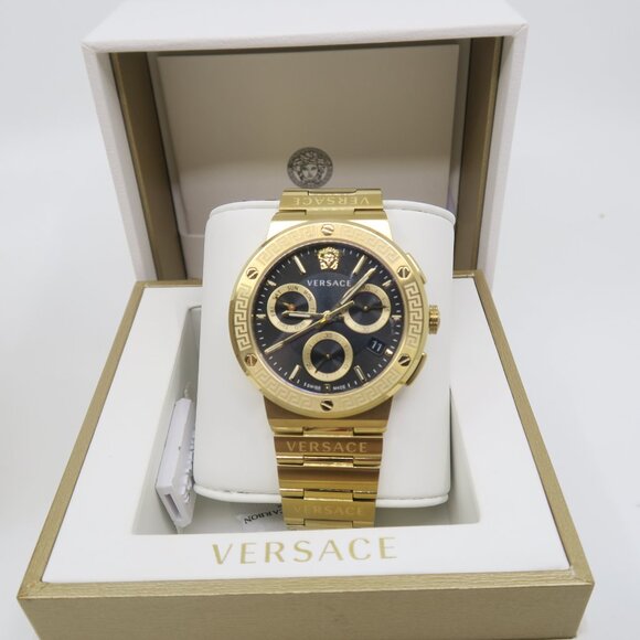 Versace VEZ900421 Greca Logo Chrono 43mm., Gold, Bracelet New Watch for Men. - Picture 7 of 9